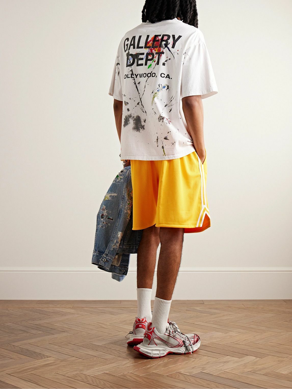 Gallery Dept. Paint-Splattered Logo-Print Cotton-Jersey T-Shirt.